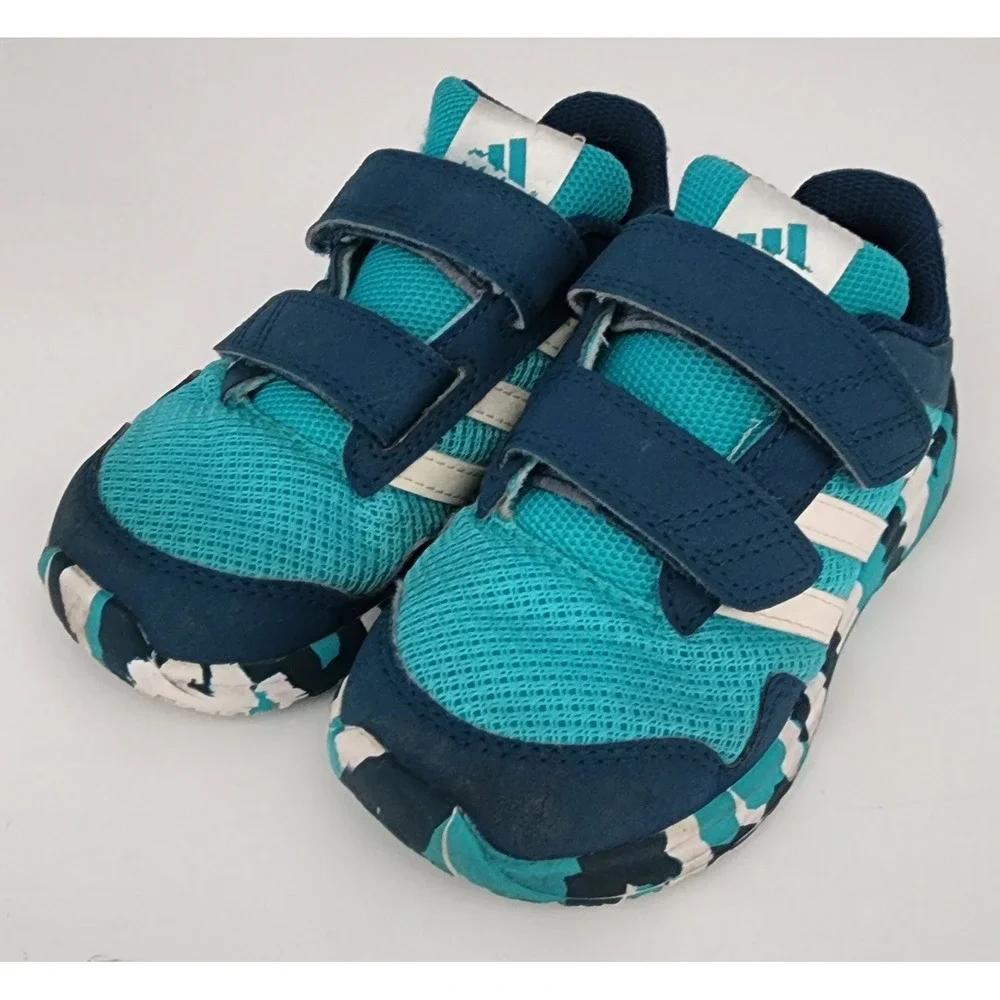 Adidas Alta Run Kids Size 8K Teal Navy Blue Camo Sole Hook Loop AF4356 EUC